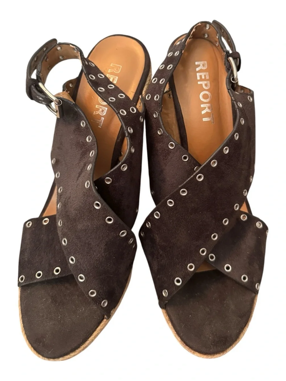 Report Women’s CADEN Dark Gray Suede Espadrille Wedge Sandals Size 7.5